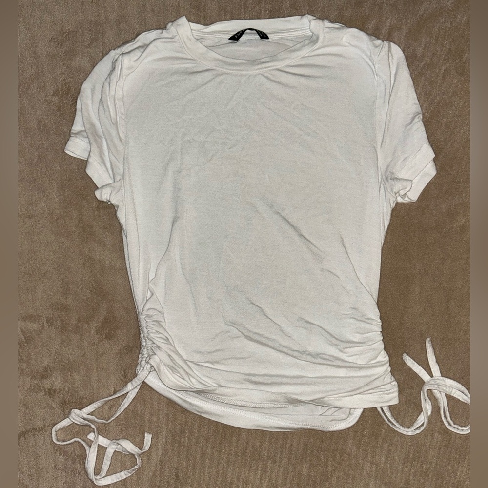 SHEIN White Short Sleeve Tee with Side Ties